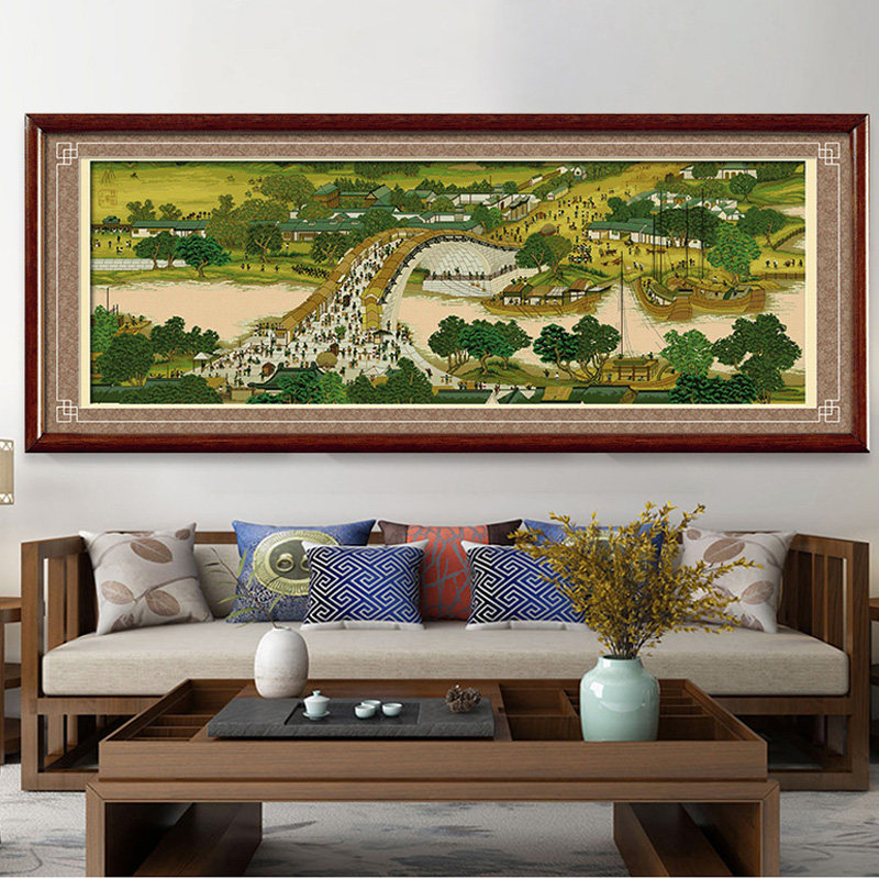 Cross embroidered 2022 new line embroidered living room Qingming Upper river 2 m 2 m 3 m 6 m 6 m 22 m Panoramic painting by itself full of embroidery