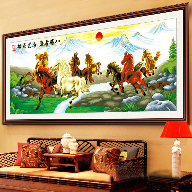Cross embroidered 2022 new line embroidered eight-horse chart living room bedroom office with large eight horse horses to successful embroidery