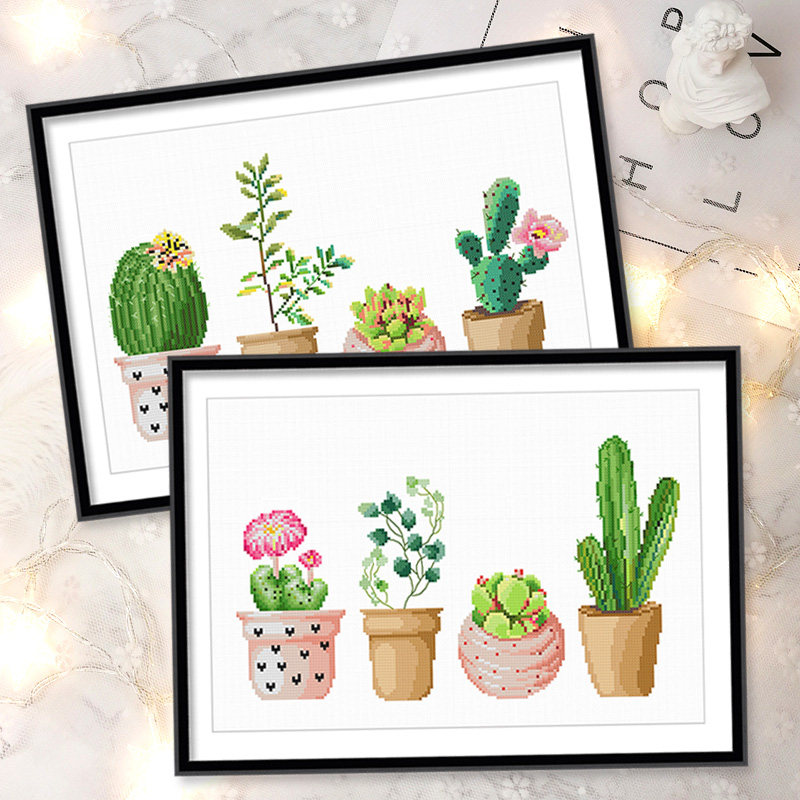 Cross embroidered 2022 new line embroidered fresh and green planted living room dining room dining room Own Embroidered small pieces handmade simple