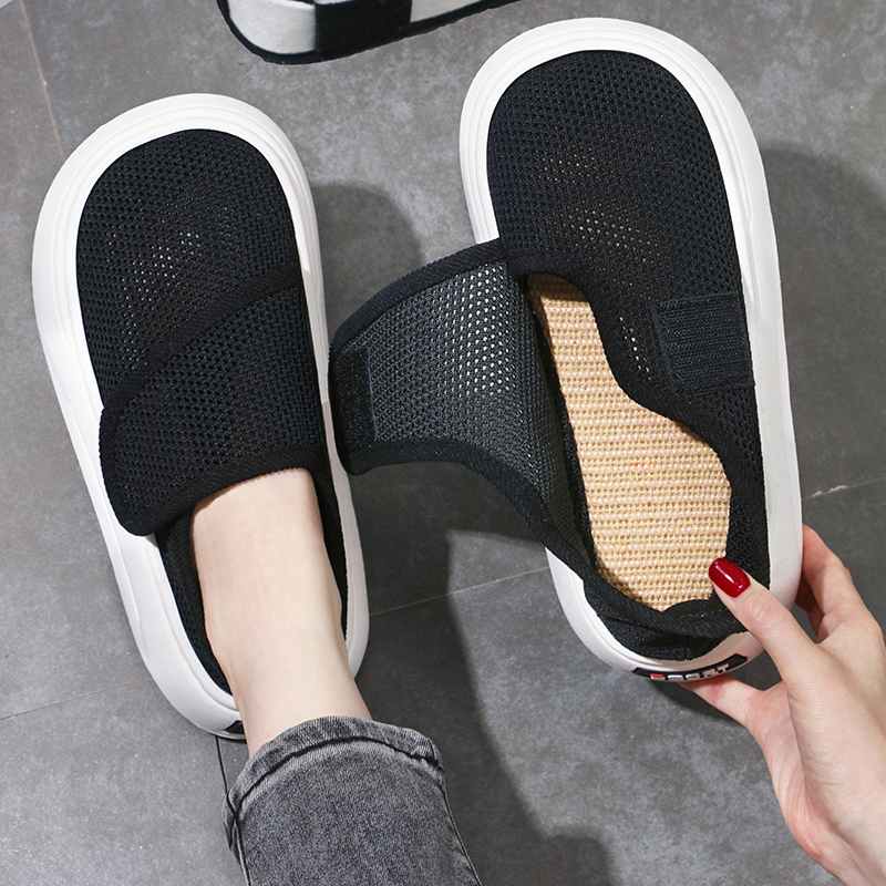 Old Beijing Thick-Soled Cloth Shoes with Velcro, Spring and Summer Comfortable Soft-Soled Single Shoes, Round-Toe Work Shoes, Linen Outdoor Shoes