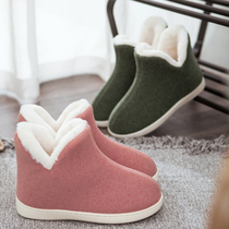 Winter high cotton slippers home couple warm shoes female household bag with thick hair solid color cotton shoes indoor men