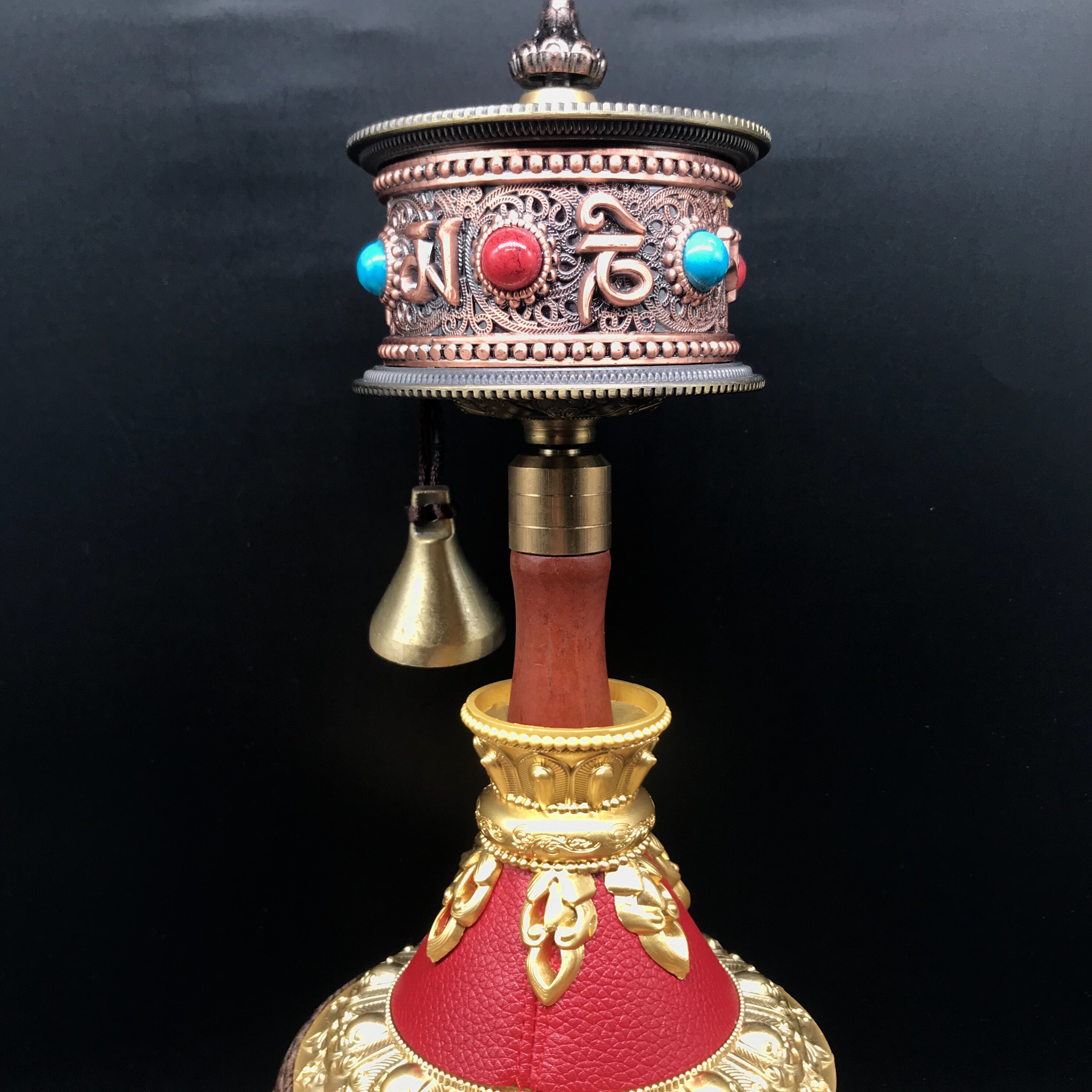 Hand-turned sutra wheel smooth pure copper stupa shape with base 86,000 Guanyin heart mantra Compassion heart sorrow wish