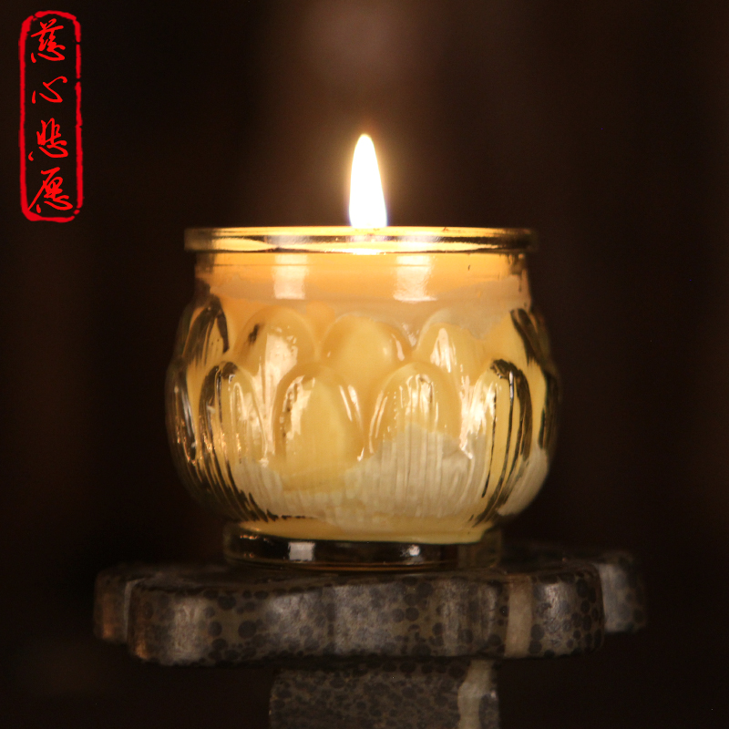 Flat glass lotus pure plant Home special combustible ghee light Lie Buddha for the Buddha lamp with a heart and sorrow