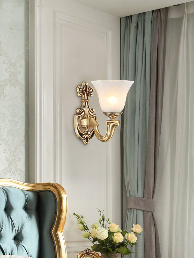 All copper European-style wall lamp modern minimalist bedside lamp bedroom mirror front lamp corridor aisle wall lamp living room background wall lamp