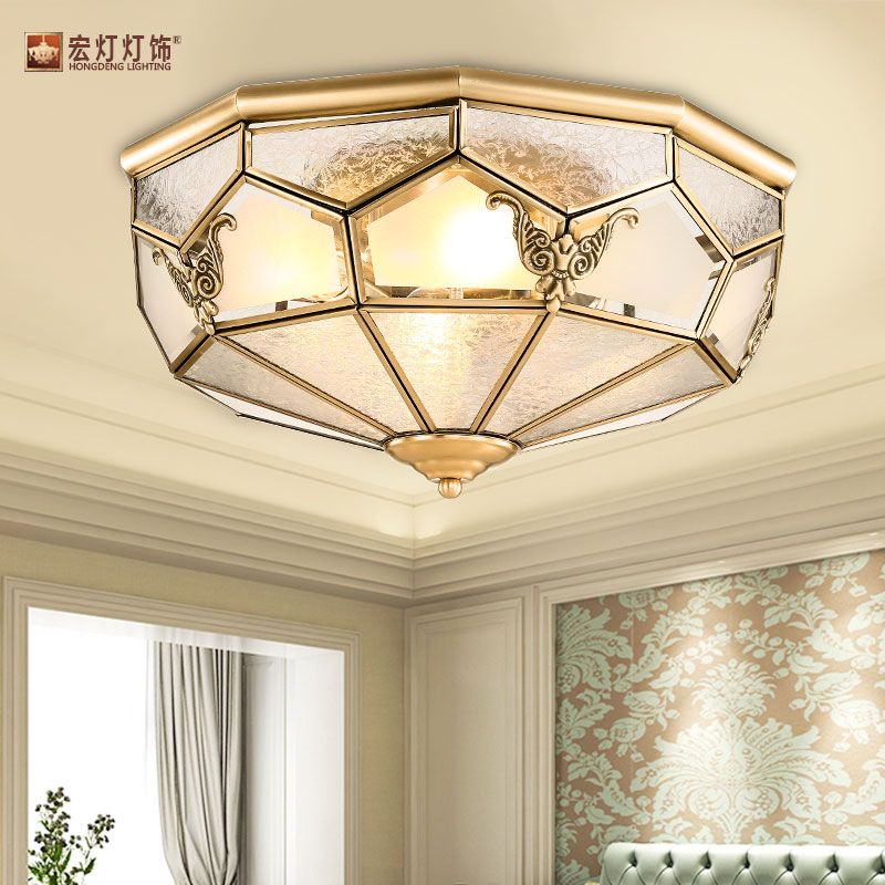 European style bedroom ceiling lamp all copper living room ceiling lamp warm round room lamp simple bedroom study lamp