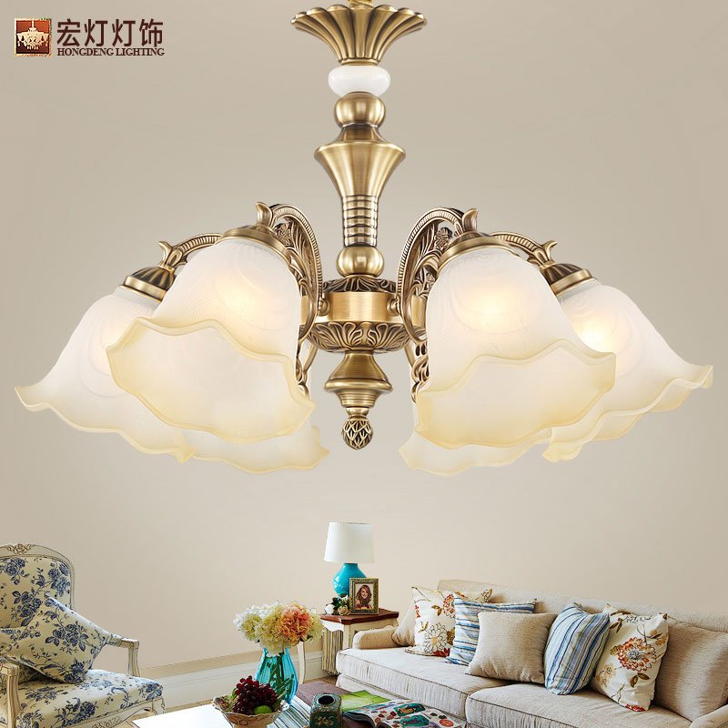 European style chandelier all copper lamp American style living room lamp Jane European warm bedroom lamp high-end atmosphere dining room chandelier lamp