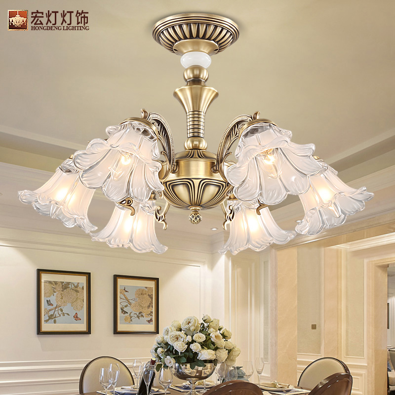 American-style minimalist dining room chandelier dining room light European-style light living room princess room bedroom light study copper lamp all copper lamps