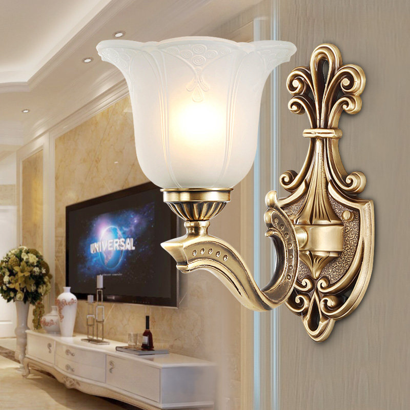 European-style all-copper wall lamp bedroom bedside lamp single and double head American living room stair walkway lamp background wall lamp lamp