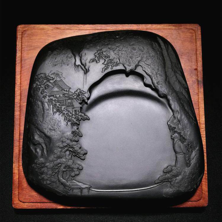 Anhui Ink Stone ink-stone Chinese ink stone (large beauty landscape-old pit seed material) Wenfang Four Treasure Ink Stone