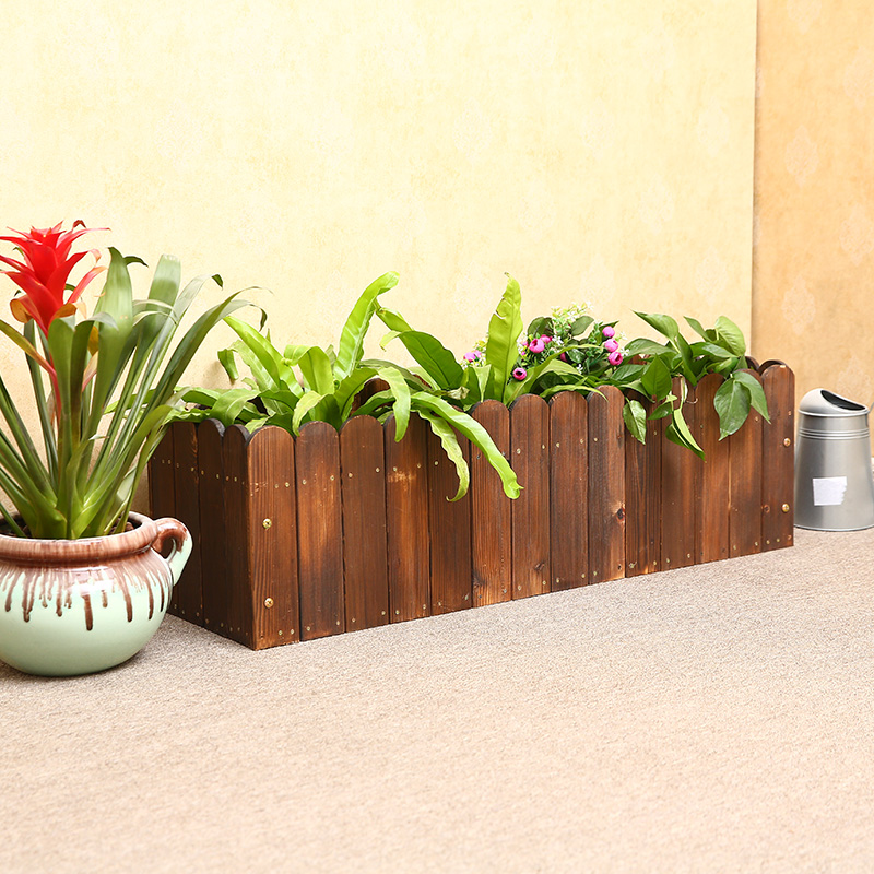 Outdoor preservative wood flower pot carbonized wood flower box wooden rectangular flower pot balcony garden vegetable pot