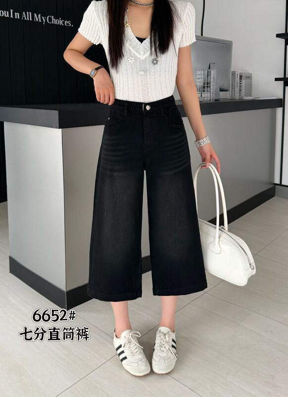 Lemon Dawn 2026 Summer New High-Waisted Slimming Black Cropped Straight-Leg Casual Jeans