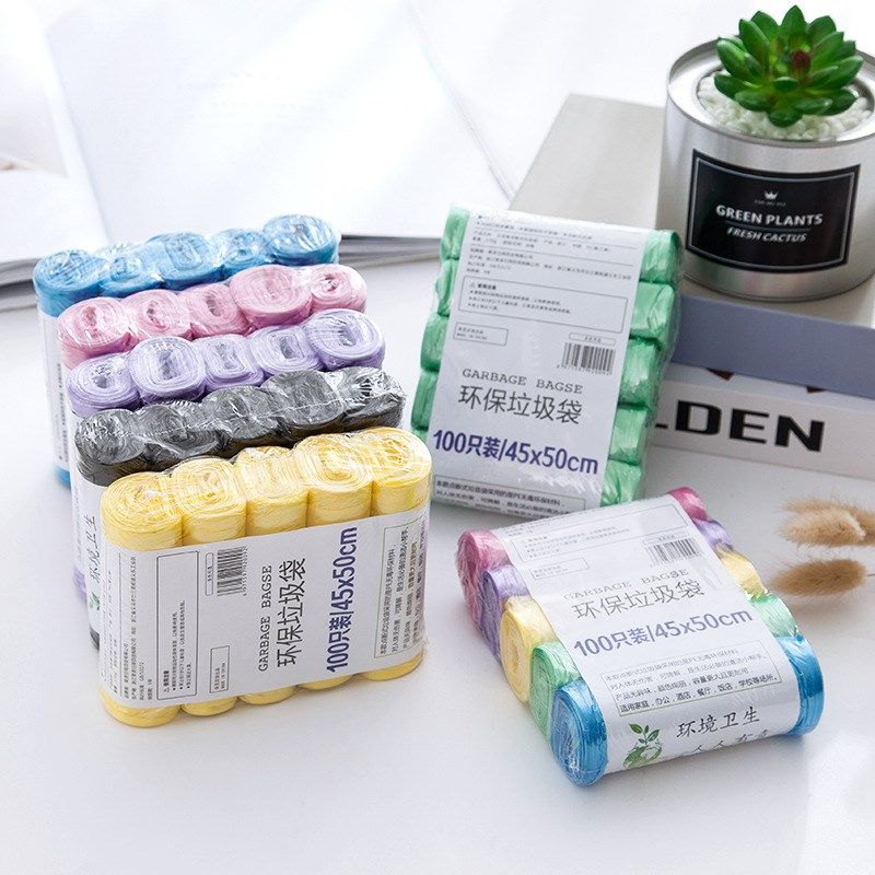 Point-off garbage bag thickening household flat-mouth garbage bag disposable garbage storage bag plastic bag 5 rolls