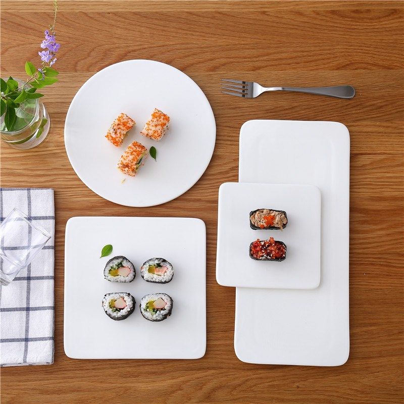 Pure White Creative Tablet board Rectangular Sushi Pan Cake Tray ceramic Snack Dish Day Style Swing Tray Cutlery