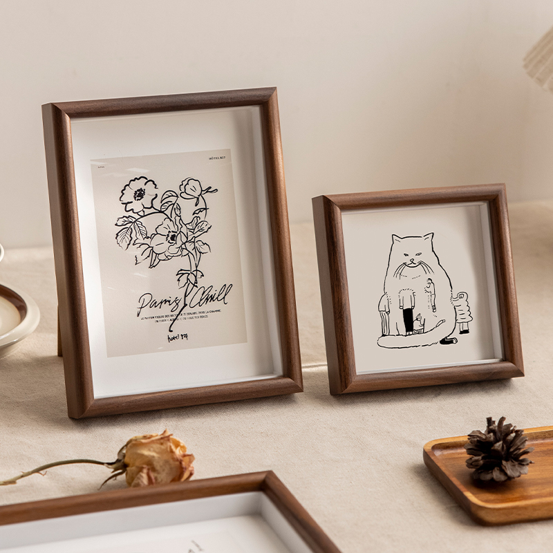 Hollow Photo Frame Display Stand 6 7 8inch Wooden DIY Frame for Calligraphy and Painting, Plant Specimen Holder, Shell Frame, Oil Pastel Framing