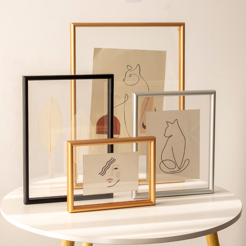 Double-Sided Transparent Luxury Metal Tabletop Photo Frame 6 Inch 8 Inch 10 Inch 12 Inch Wall-Mounted A4 Embossed 7 Nordic Aluminum Alloy A3