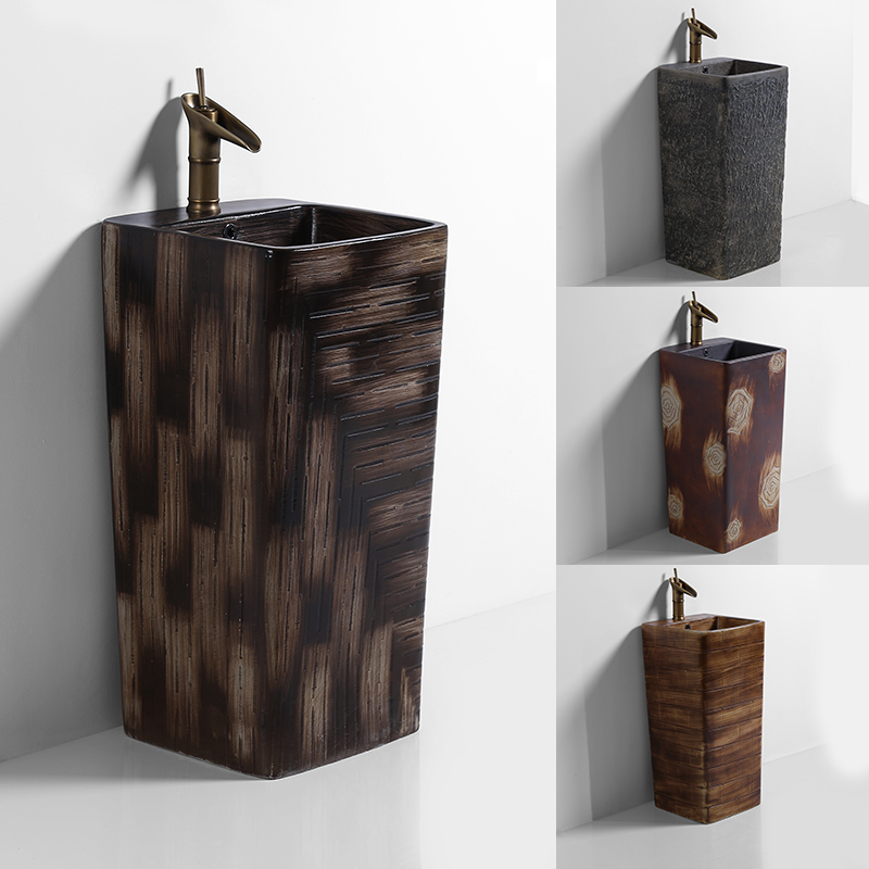 ZOGO Ceramic Washbasin Imitation Ancient Integrated Landing Column Basin Small Family Type Balcony Imitation Stone Outdoor Hand Wash Table