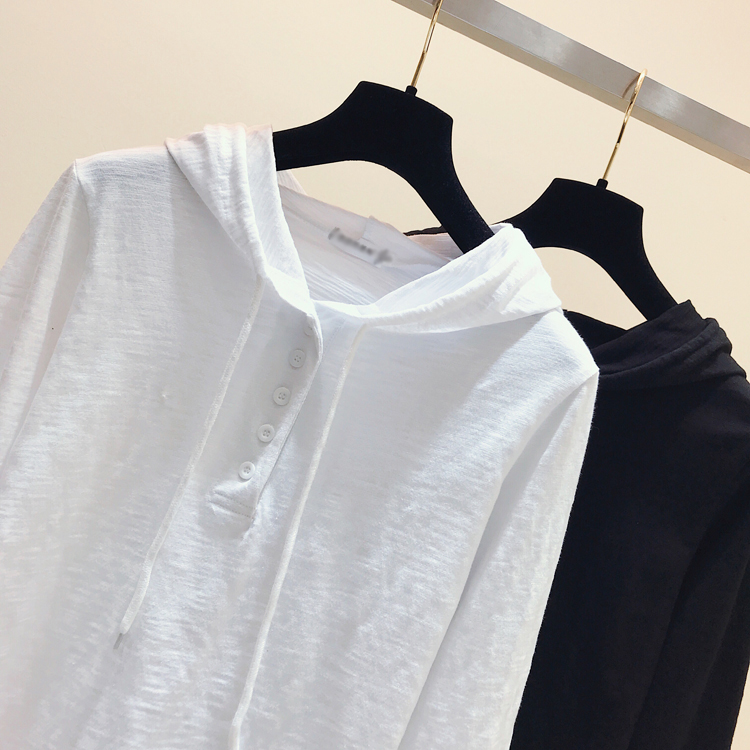 Quần áo thu đông mới 2018 mùa thu Hàn Quốc phiên bản Hàn Quốc bằng vải cotton dài tay áo thun nữ trùm đầu rộng áo phông có cổ nữ