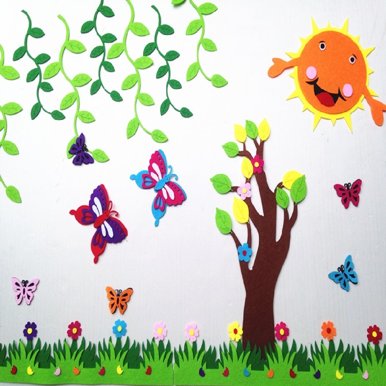 School kindergarten wall decoration supplies primary school classroom blackboard newspaper environment layout three-dimensional wicker wall stickers