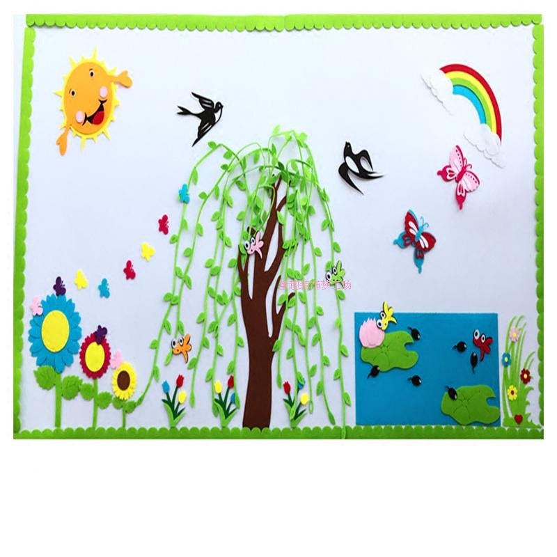 Primary school kindergarten classroom blackboard newspaper DIY decorations Class culture wall area corner creative wall stickers combination