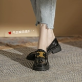 Arc de Triomphe Retro British Wind Leather Shoes Женская 2024 Новая толстая пятка черная толстая густая нижняя буханка Осень Осень Осень Осень