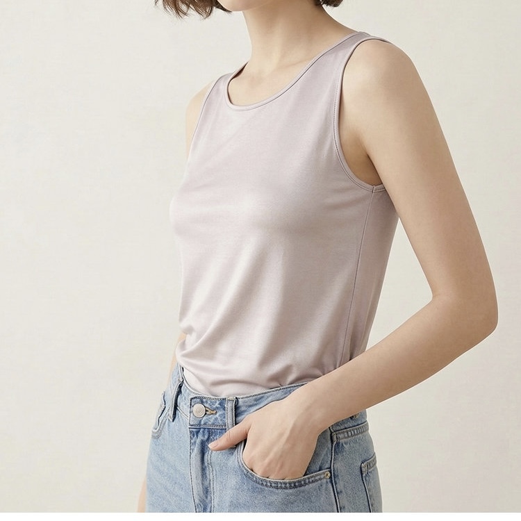 42-Needle Twisted Mulberry Silk Camisole with Built-In Bra Pads, Solid Color Versatile Seamless Base Layer That Can Be Worn as Outerwear