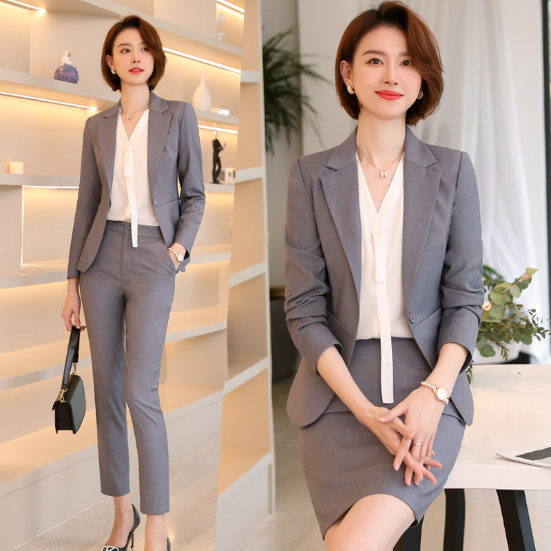 Sashimi suit suit female positive dress college student close-up Korean version Temperament Ol to work Grey Little West Suit Work Suit