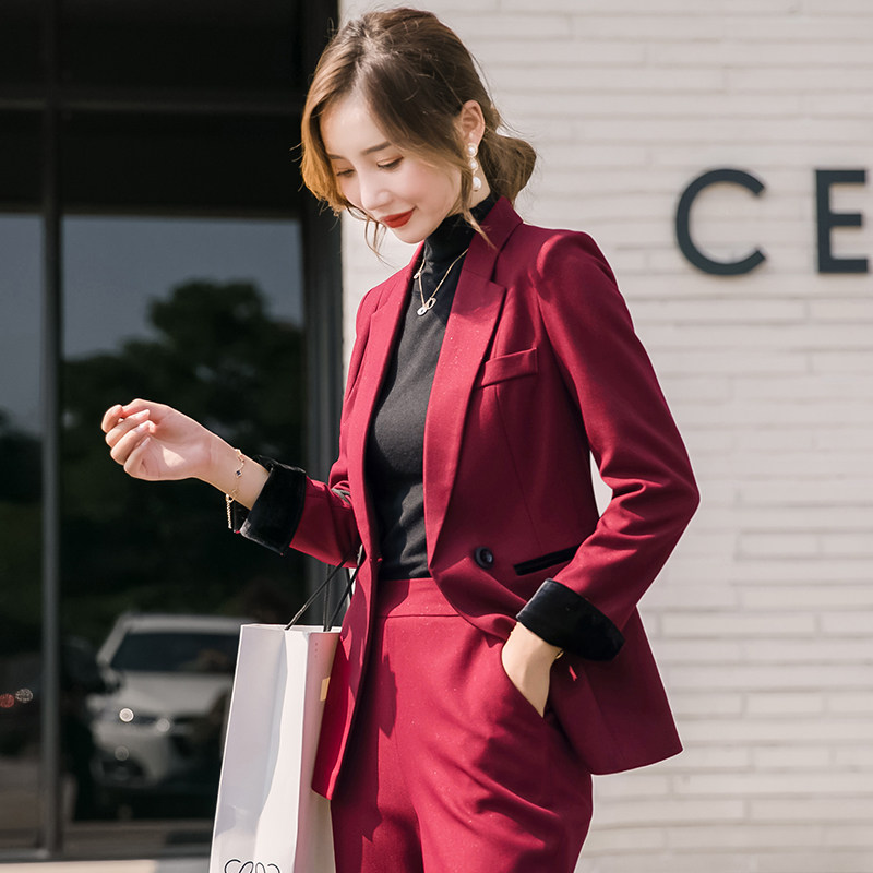 Fashion dress women's temperament suit suit autumn and winter thick casual business wear Korean version of foreign style work clothes