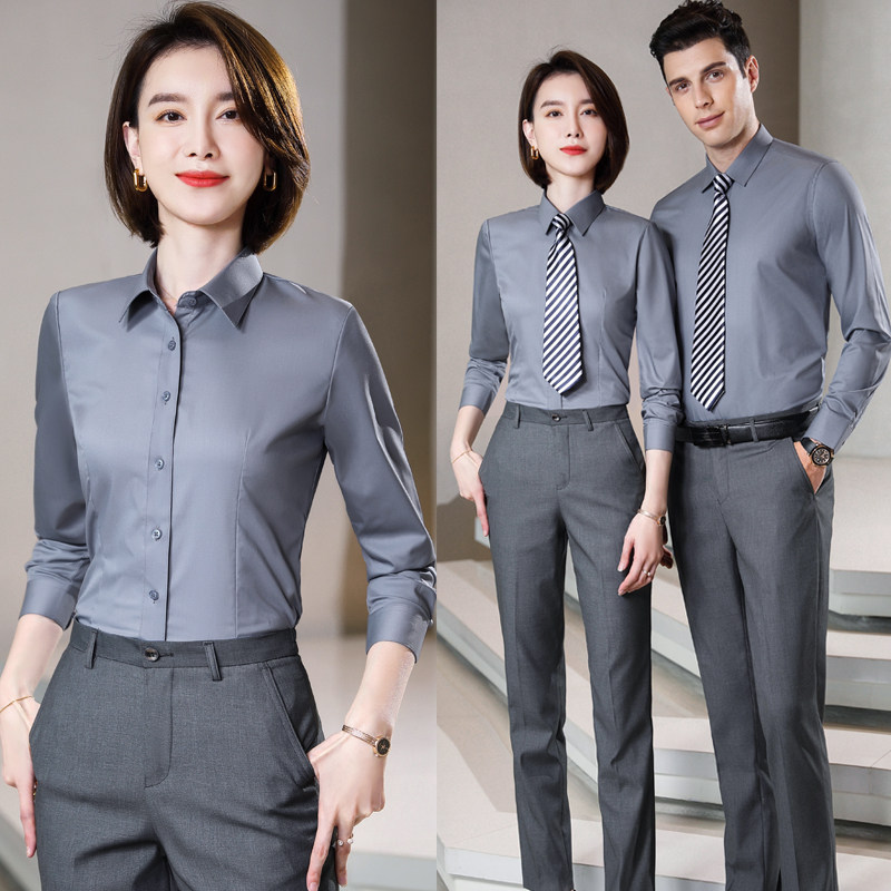Upscale Bamboo Fiber Shirt Working Suit for men and women Career suit ol positive dress Overalls grey lining custom embroidered LOGO