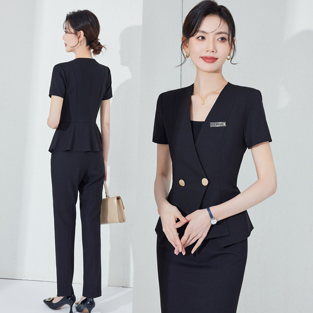 High-end professional suit gray women's summer thin fashion slim temperament interview consultant manager formal work clothes