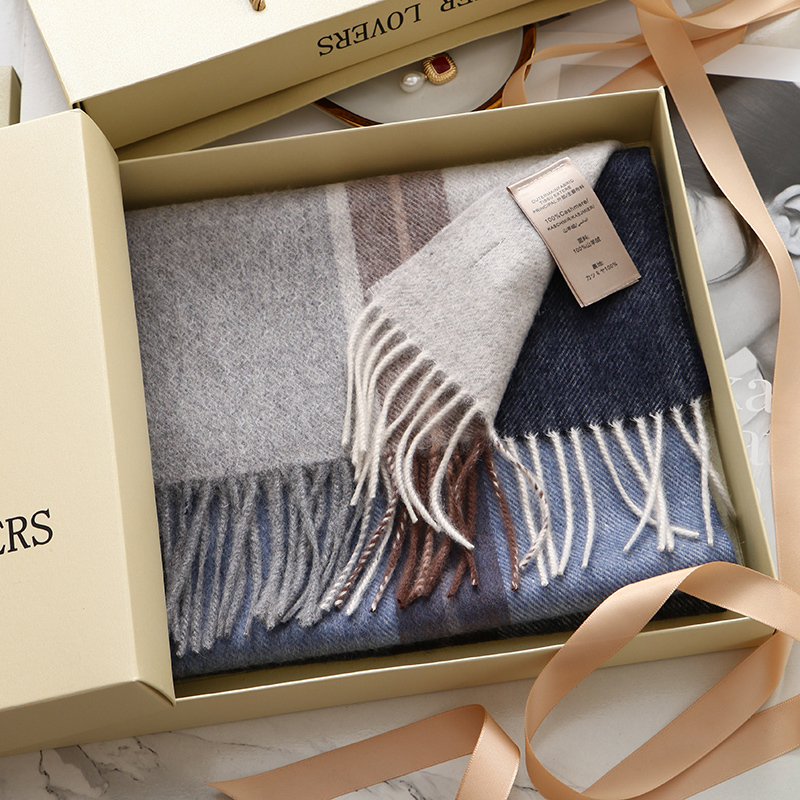Swiss 100% Cashmere Plaid Scarf, Unisex, Winter Warm, Birthday Gift Gift Box