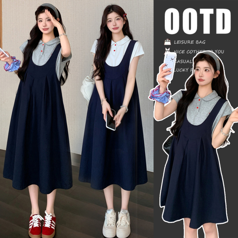 Maternity Wear Women's Summer Dress, College Style Short-Sleeved Top, Suspender Skirt, 2026 New Style, Stylish during Pregnancy Without Looking Bulky