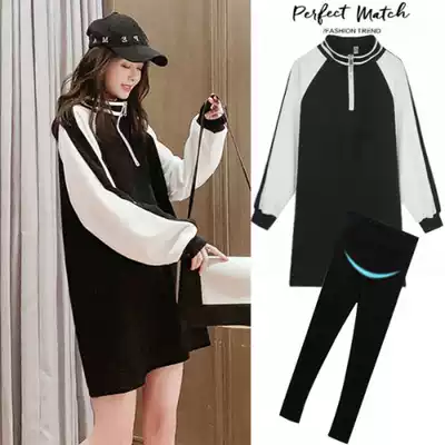 Pregnant women autumn suit fashion belly does not show the tide 2021 autumn Net Red foreign style dress autumn winter coat
