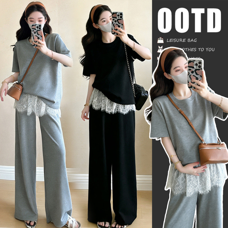 Maternity Wear Summer Set 2026 New Style High-End Top and Wide-Leg Pants That Don'T Show Pregnancy, Stylish Outfit Complete Set