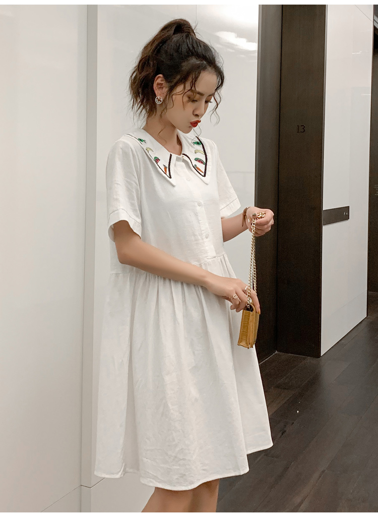 VK旗艦店 韓系水果刺繡娃娃領寬鬆短袖洋裝