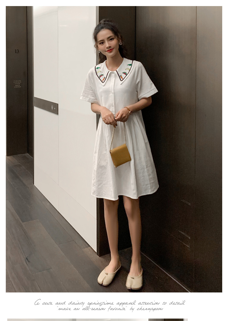 VK旗艦店 韓系水果刺繡娃娃領寬鬆短袖洋裝