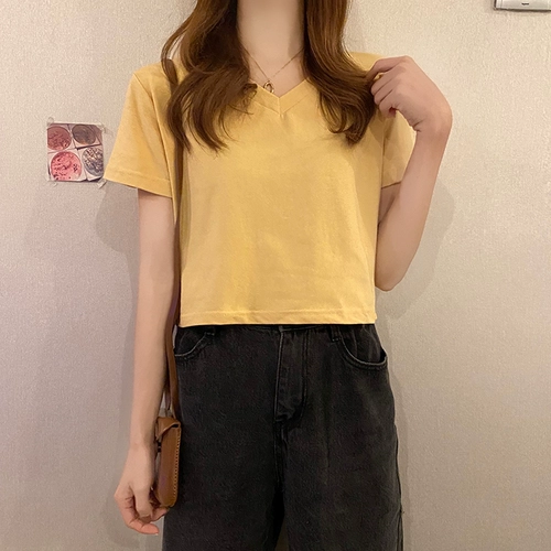 Tide, летняя короткая футболка для школьников, в корейском стиле, по фигуре, V-образный вырез, подходит для подростков