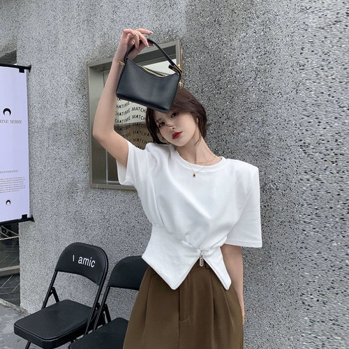 Белая короткая сексуальная футболка с молнией, свободный крой, на молнии, короткий рукав