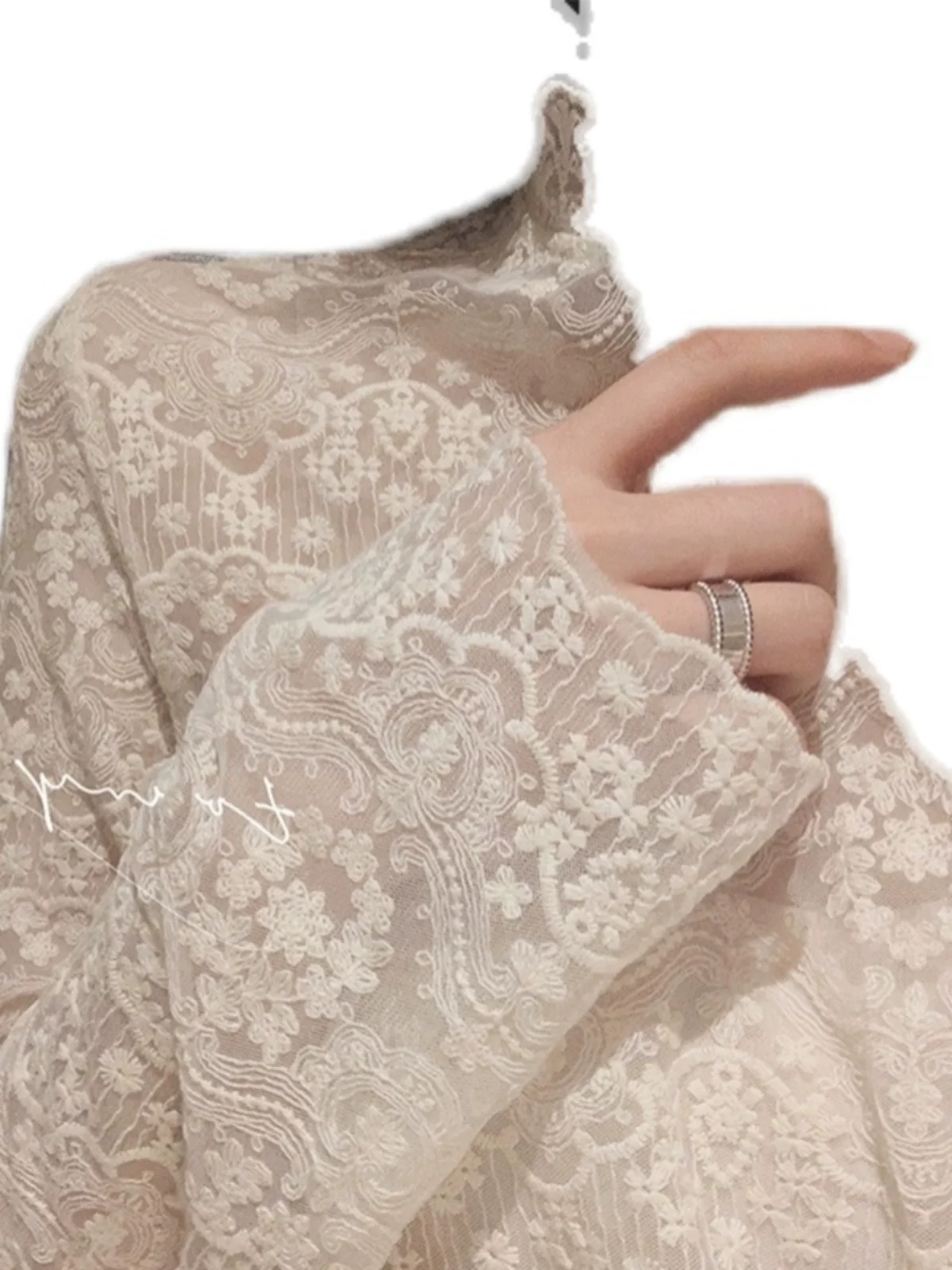 Лlace shirt, demi-season classic sweater, 2025 years, style, high collar