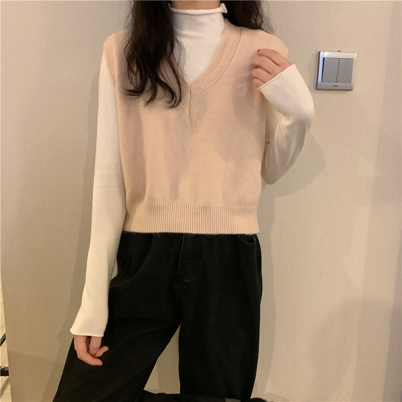 Женская жилетка 蓝色v领针织马甲女秋冬款外搭叠穿百搭坎肩无袖短款秋冬毛衣背心