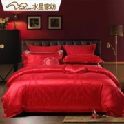 Thủy dệt jacquard đỏ gia đình lễ hội hôn nhân đám cưới của bốn thế kỷ dành giường 1,8 mét - Bộ đồ giường bốn mảnh