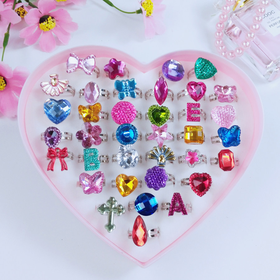 Children's ring toy cartoon jewelry Christmas gift adjustable little princess baby crystal gemstone ring