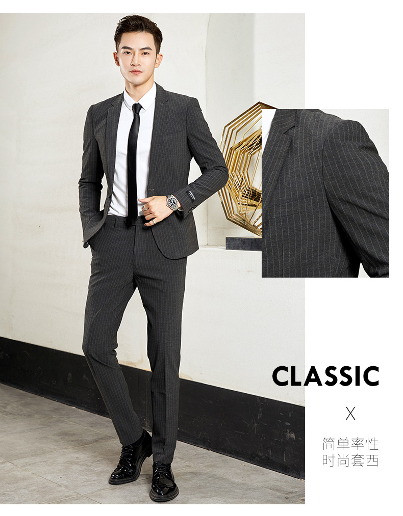 Romon / Luo Meng họa tiết dọc phiên bản Hàn Quốc của bộ đồ vest nam phù hợp với váy cưới công sở bình thường thời trang phù rể áo nam đẹp