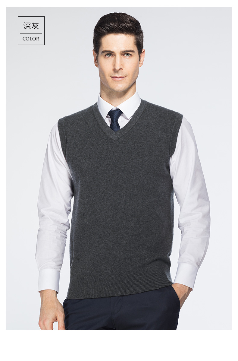 Romon / Romon trung niên áo len cashmere tinh khiết kinh doanh mùa thu và mùa đông giải trí áo vest cổ chữ V nam bên trong vest đan ao khoac len nam