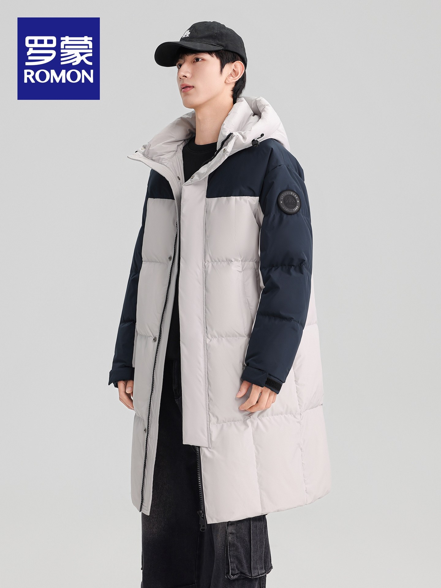 [Unisex] Romon Men's Mid-Length Hooded down Jacket 2025 Winter New Versatile Casual Coat