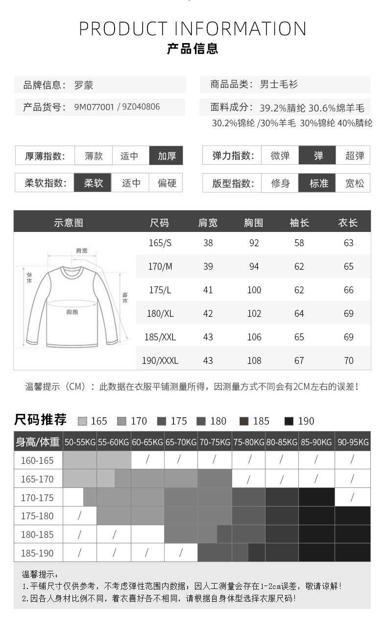 出口量国内第一 罗蒙 男士秋季厚款 针织羊毛衫 图6