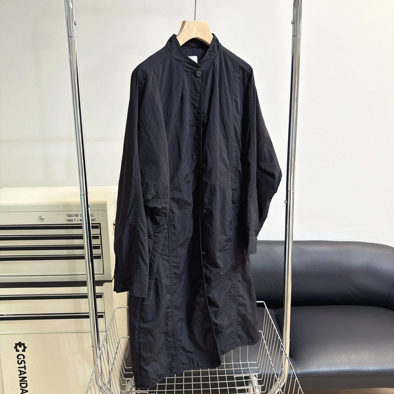 Five Days | "Unconventional" Small Stand-Up Collar Batwing Wide-Sleeve Fiber Pleated Trench Coat Imported from Korea