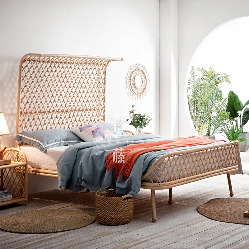 Southeast Asia natural rattan bed Indonesian rattan bed double bed homestay inn designer creative rattan rattan art furniture