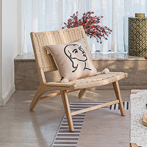 Solid wood rattan reclining chair balcony home leisure lunch break lazy ins retro rattan sofa chair homestay single rattan chair