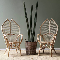 ins rattan chair homestay design Moroccan Vintage chair Japanese style natural rattan weaving single high back seat