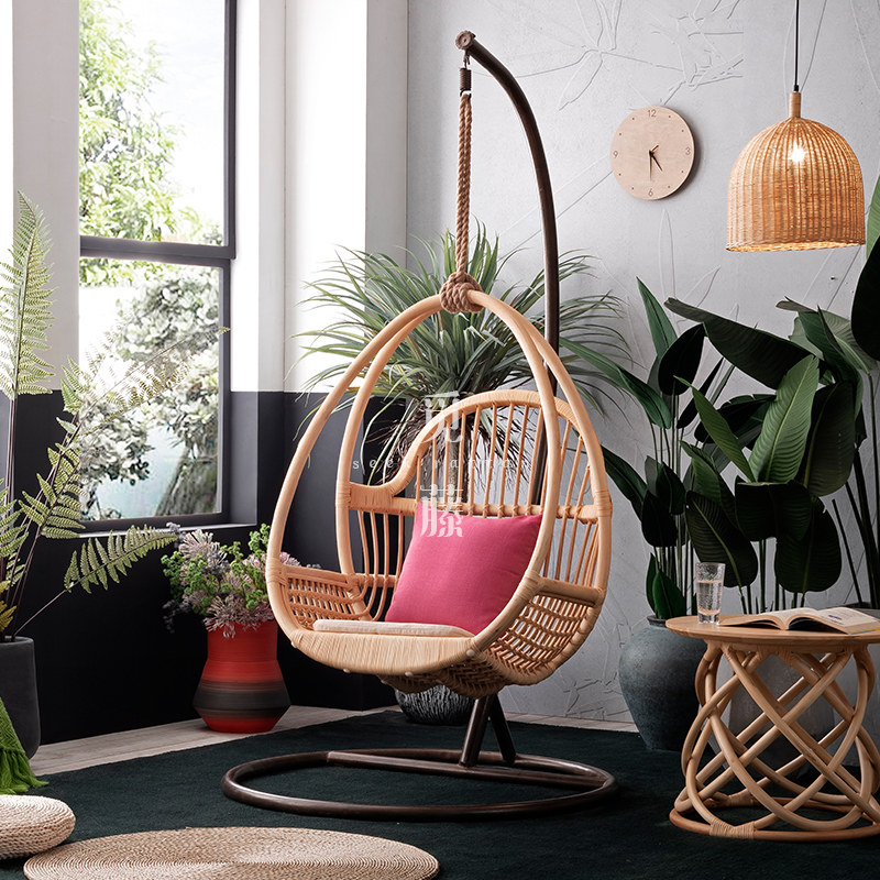 Outdoor balcony hanging basket homestay furniture ins indoor swing net red hanging chair home single rattan bird's nest cradle